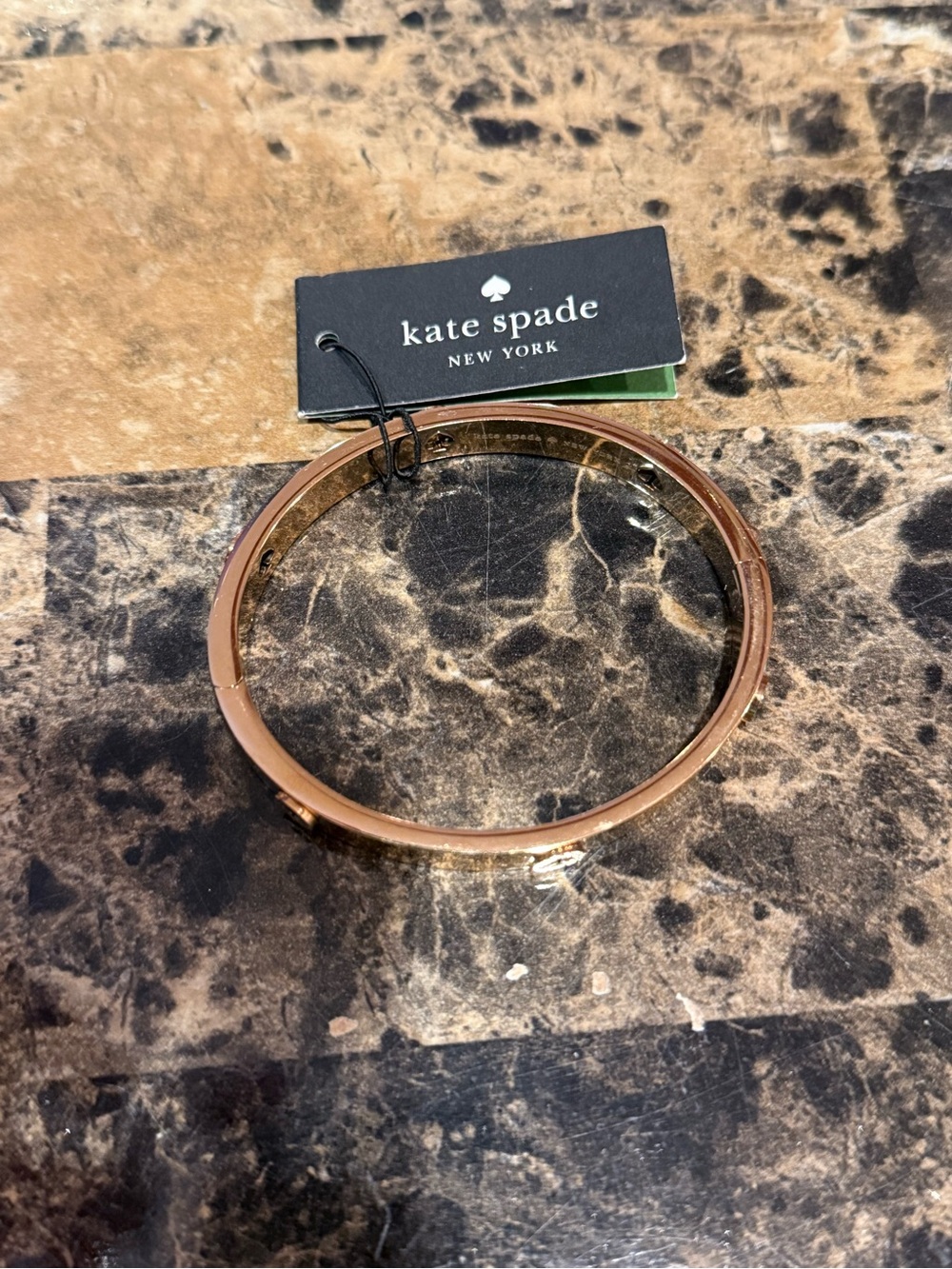 Kate Spade “Spot The Spade" Gold-Tone Hinged Bangle Bracelet - Picture 2 of 9